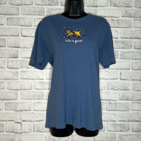 Life is Good Winter Ski Dog Tshirt Shirt Size Small - Picture 1 of 4